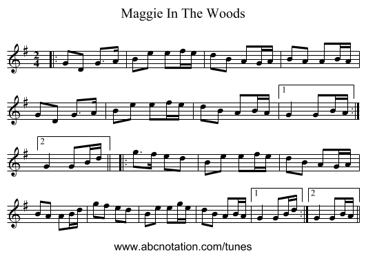 Maggie In The Woods - staff notation