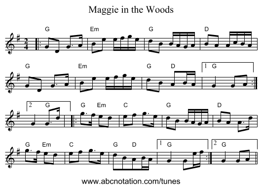 Maggie in the Woods - staff notation