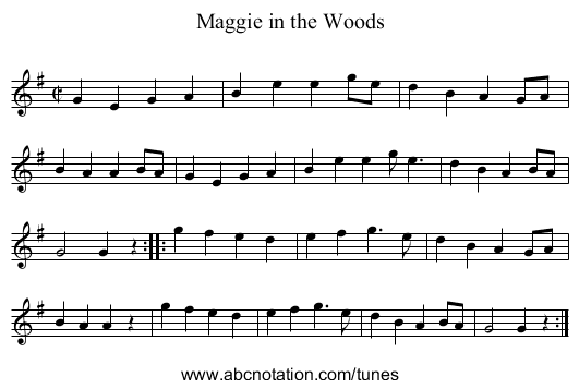 Maggie in the Woods - staff notation