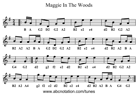 Maggie In The Woods - staff notation