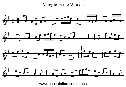 Maggie in the Woods - staff notation