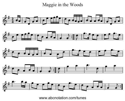 Maggie in the Woods - staff notation