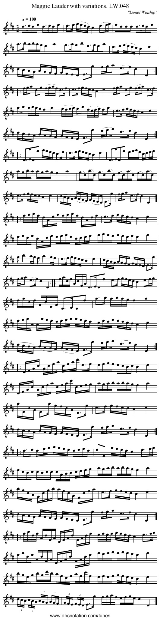 Maggie Lauder with variations. LW.048 - staff notation