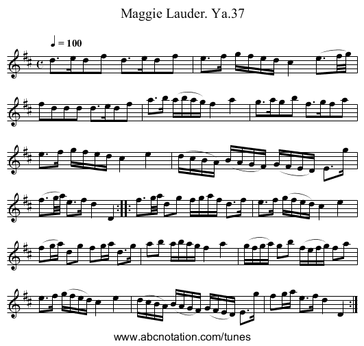 Maggie Lauder. Ya.37 - staff notation