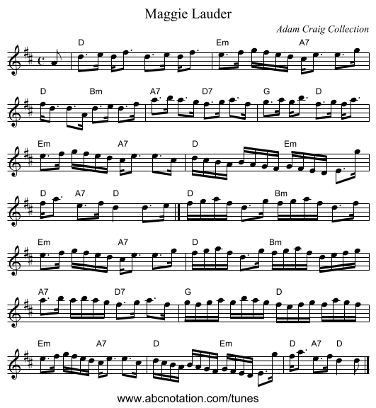 Maggie Lauder - staff notation