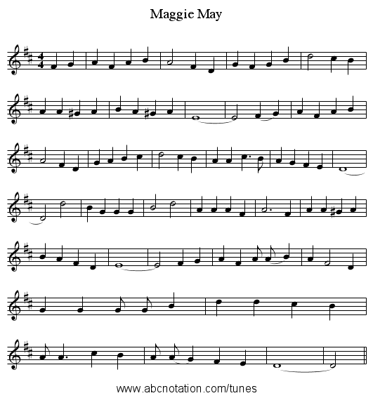 Maggie May - staff notation