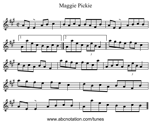 Maggie Pickie - staff notation