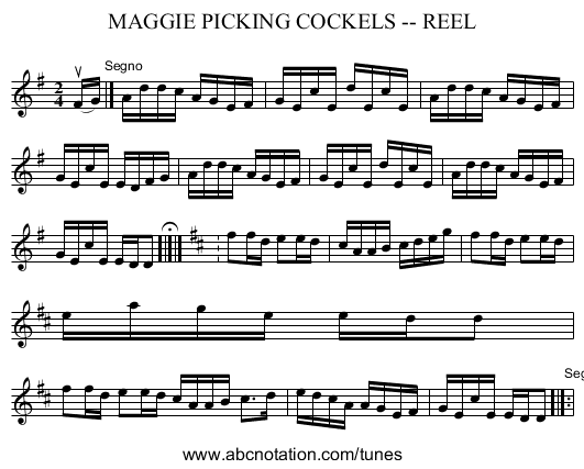MAGGIE PICKING COCKELS -- REEL - staff notation