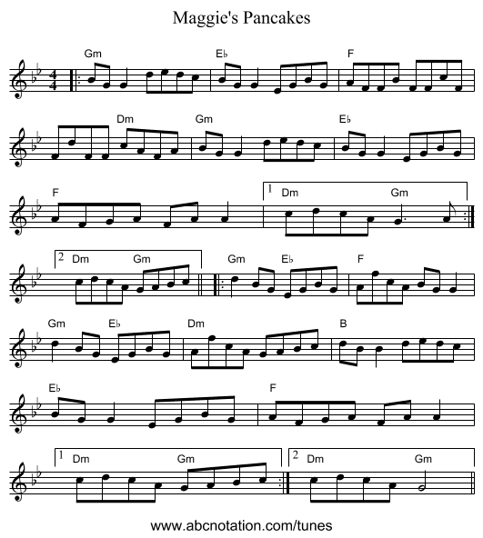 Maggie's Pancakes - staff notation