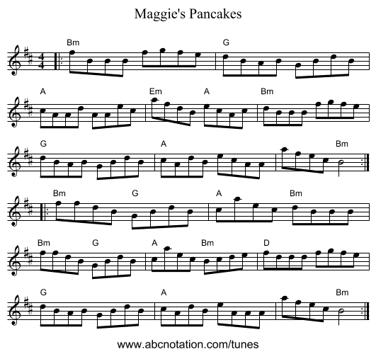 Maggie's Pancakes - staff notation