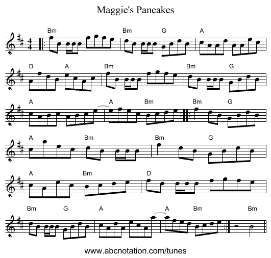 Maggie's Pancakes - staff notation