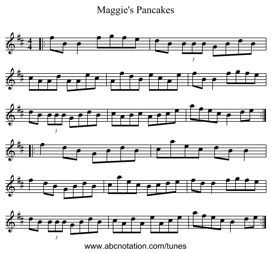 Maggie's Pancakes - staff notation