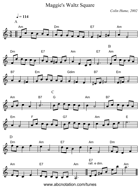 Maggie's Waltz Square - staff notation