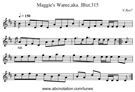 Maggie's Wame,aka. JBut.315 - staff notation