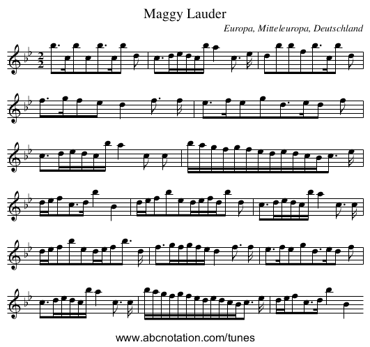 Maggy Lauder - staff notation