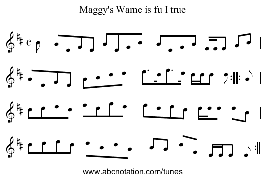 Maggy's Wame is fu I true - staff notation