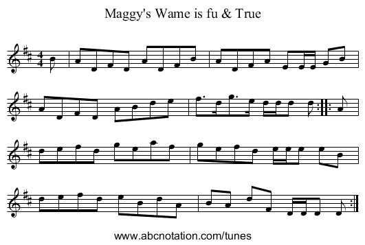 Maggy's Wame is fu & True - staff notation