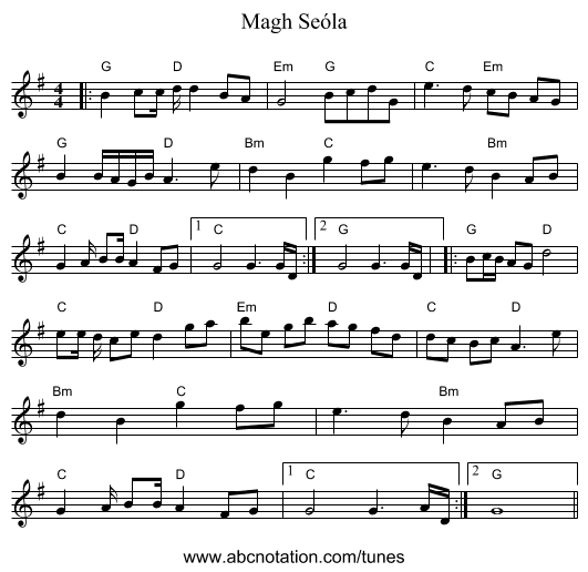 Magh Seóla - staff notation