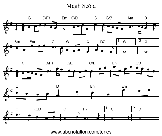 Magh Seóla - staff notation