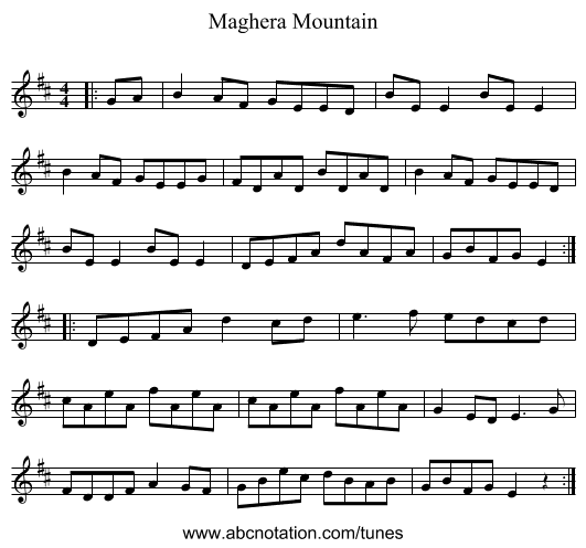 Maghera Mountain - staff notation