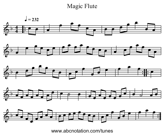 Magic Flute - staff notation