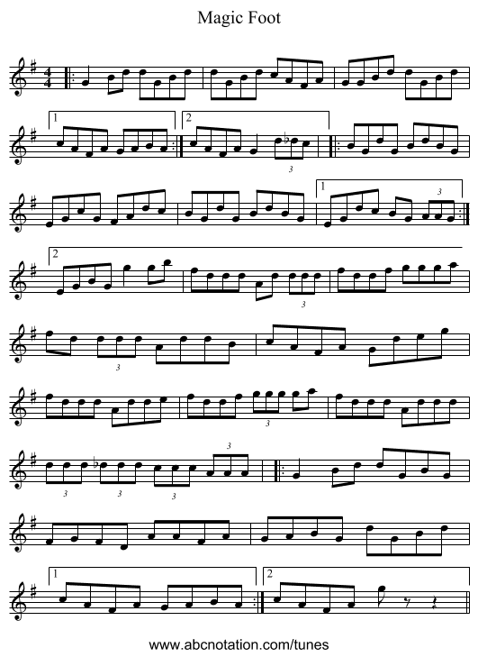 Magic Foot - staff notation