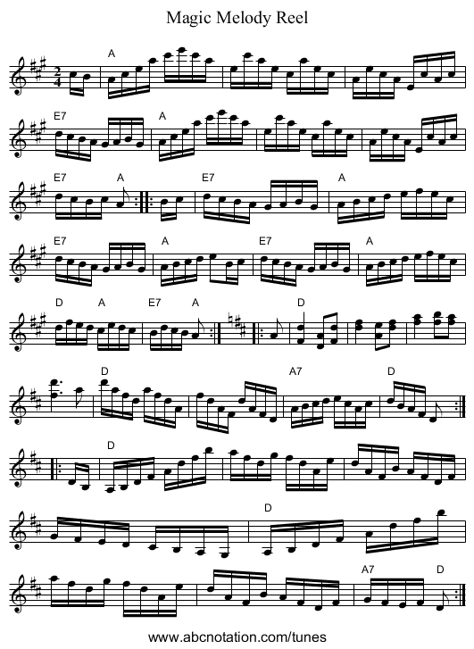 Magic Melody Reel - staff notation