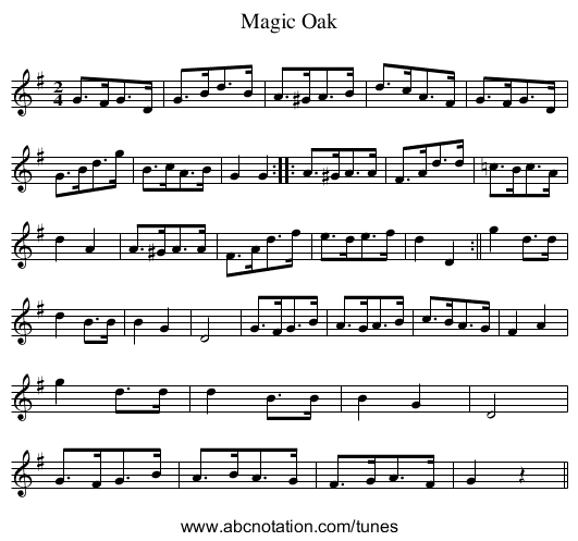 Magic Oak - staff notation