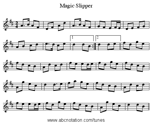 Magic Slipper - staff notation