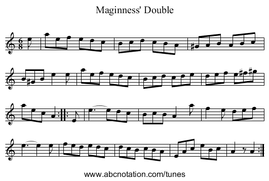 Maginness' Double - staff notation