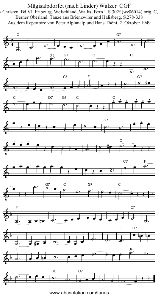 M&auml;gisalpdorfet (nach Linder) Walzer  CGF - staff notation
