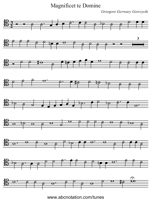 Magnificet te Domine - staff notation
