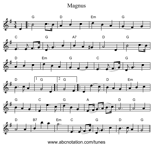 Magnus - staff notation