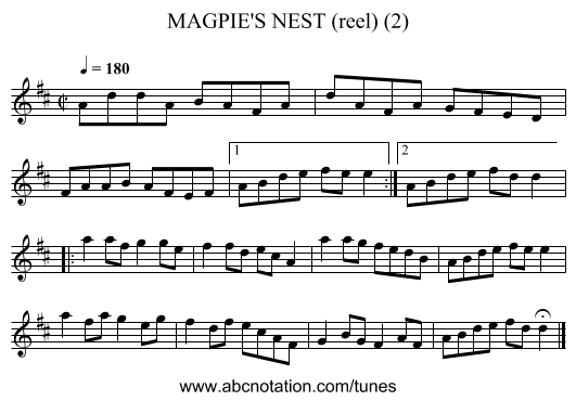 MAGPIE'S NEST (reel) (2) - staff notation