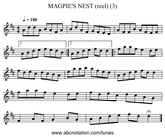 MAGPIE'S NEST (reel) (3) - staff notation