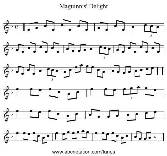 Maguinnis' Delight - staff notation