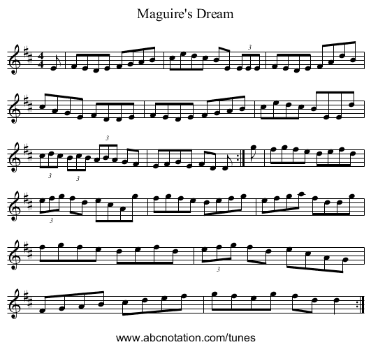 Maguire's Dream - staff notation