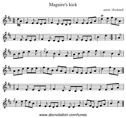 Maguire's kick - staff notation