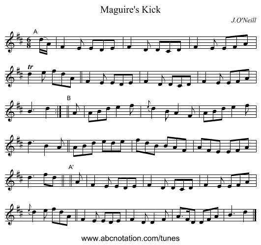 Maguire's Kick - staff notation