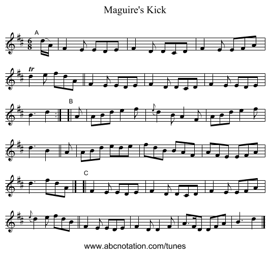 Maguire's Kick - staff notation