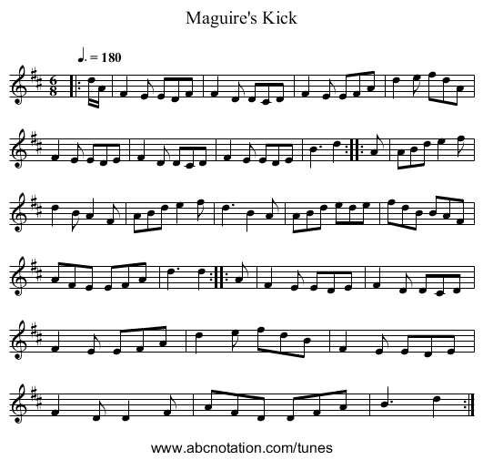 Maguire's Kick - staff notation