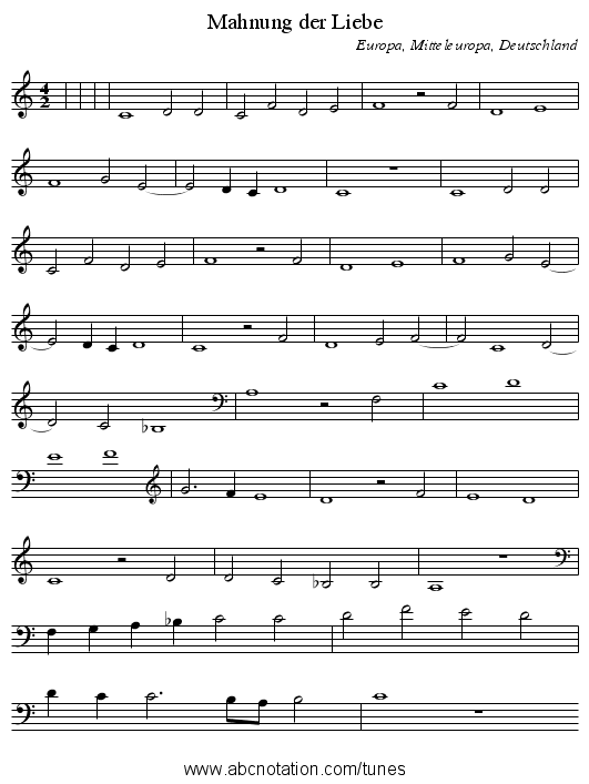 Mahnung der Liebe - staff notation