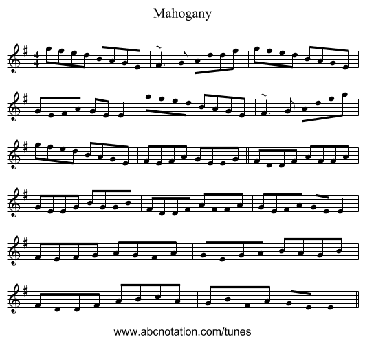 Mahogany - staff notation