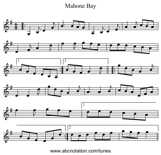 Mahone Bay - staff notation