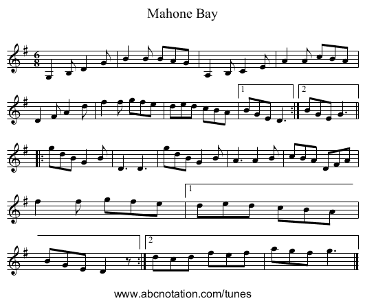 Mahone Bay - staff notation