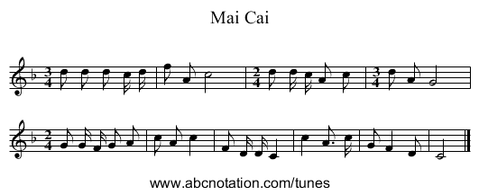 Mai Cai - staff notation