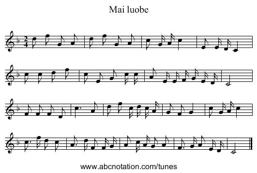 Mai luobe - staff notation