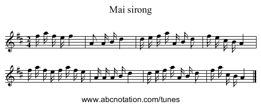 Mai sirong - staff notation