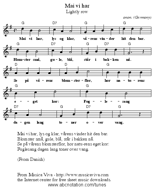 Mai vi har - staff notation