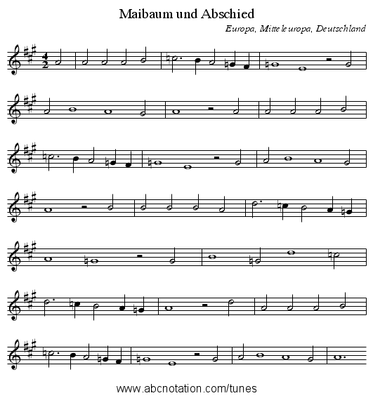 Maibaum und Abschied - staff notation